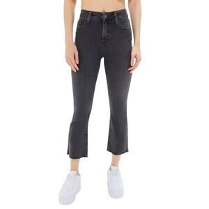 BDG High Rise Black Distressed Cropped Kick Flare Jeans Size 26